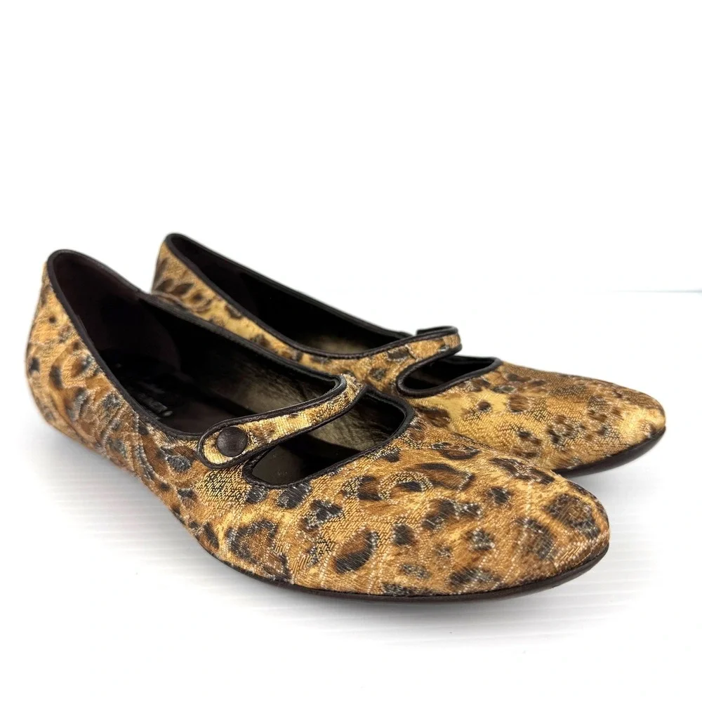 Donald‎ J Pliner Couture Henna Leopard Mary Jane Flats Jacquard Italy Size 8M